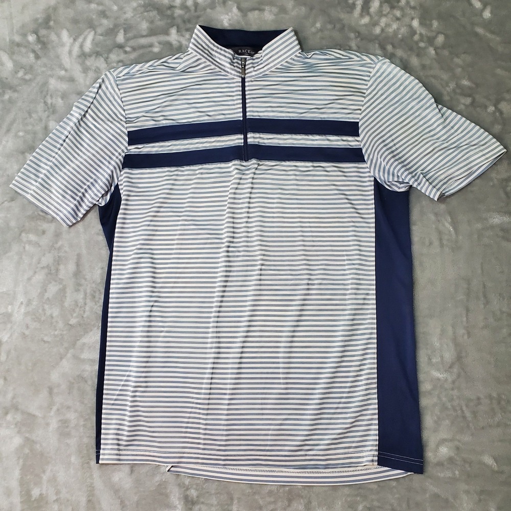Race Cup Mens Quarter Zip Performance Polo Shirt Navy White Size 100 READ